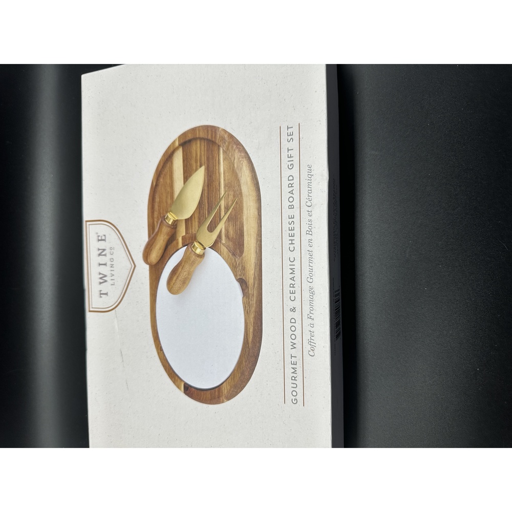 Gourmet Wood & Ceramic Cheese Board Gift Set Twine Living Plate